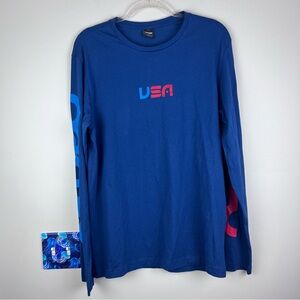 NWT Oakley USA STAR Long Sleeve Tee Shirt Blue Red Cotton America Size Large